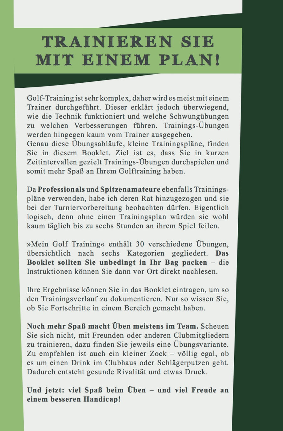 Mein Golf Training – Buchseite: Trainieren Sie mit einem Plan – Einleitung